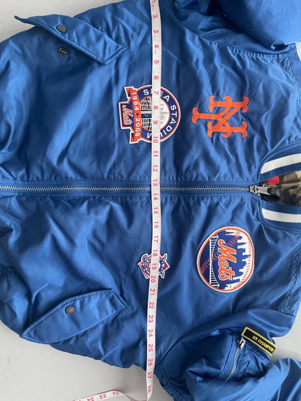 New Era New York Mets MA-1 Bomber Jacket Blue Reversible Camo MLB Full Zip - Picture 8 of 16
